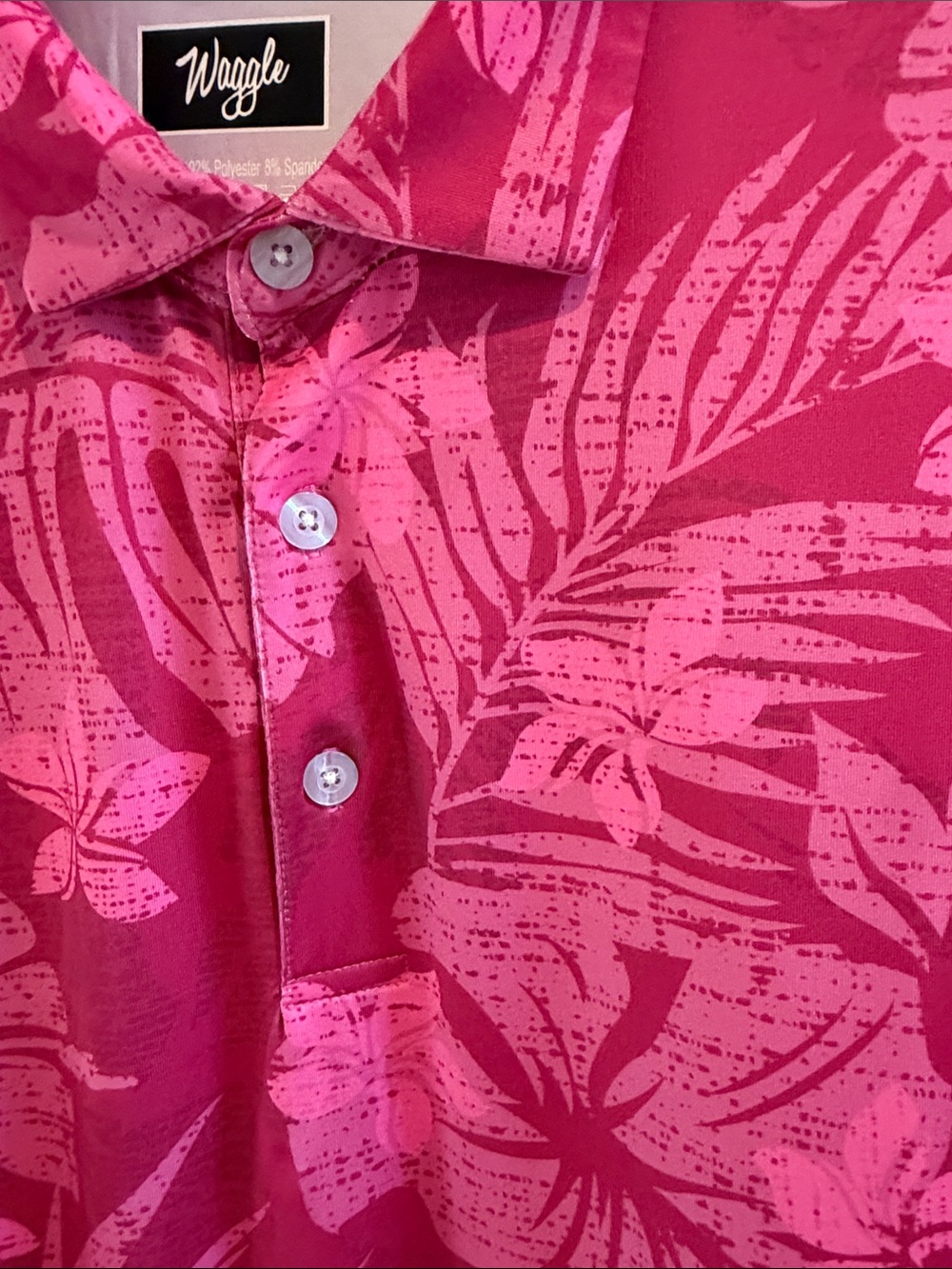 Men's Tropical Pink Floral Polo Shirt - Picture 3 of 4